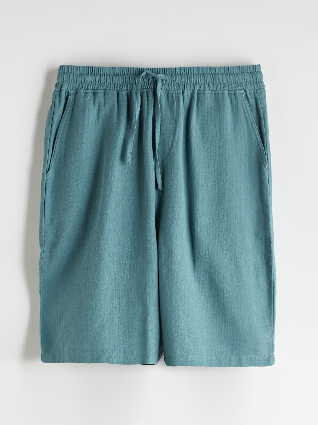 Petrol Rahat Kalıp Müslin Erkek Şort-4