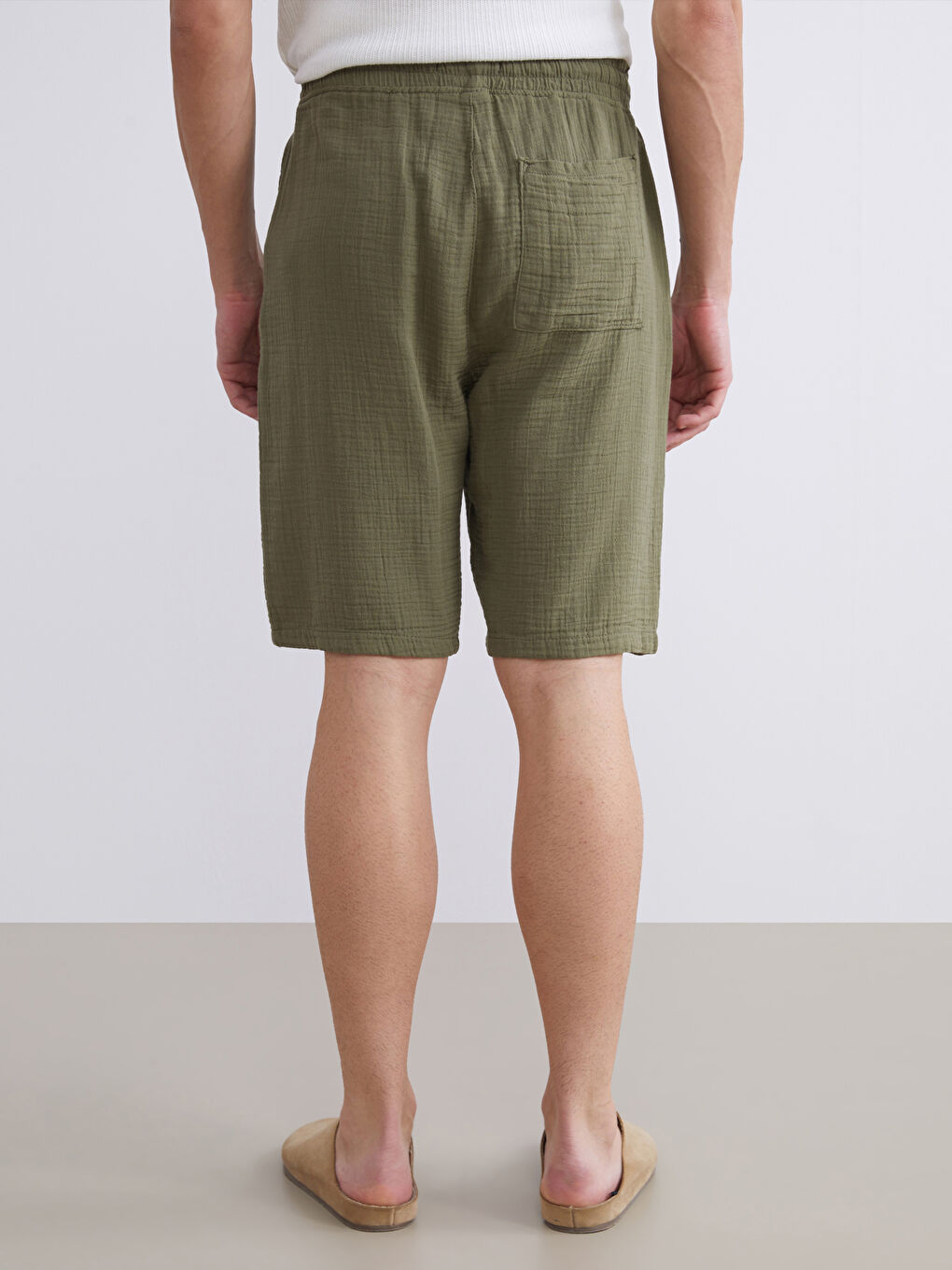 Haki Rahat Kalıp Müslin Erkek Şort-3