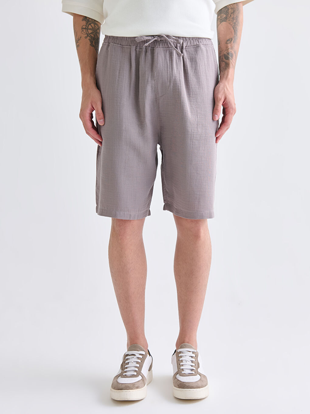 Lila Rahat Kalıp Müslin Erkek Şort-1