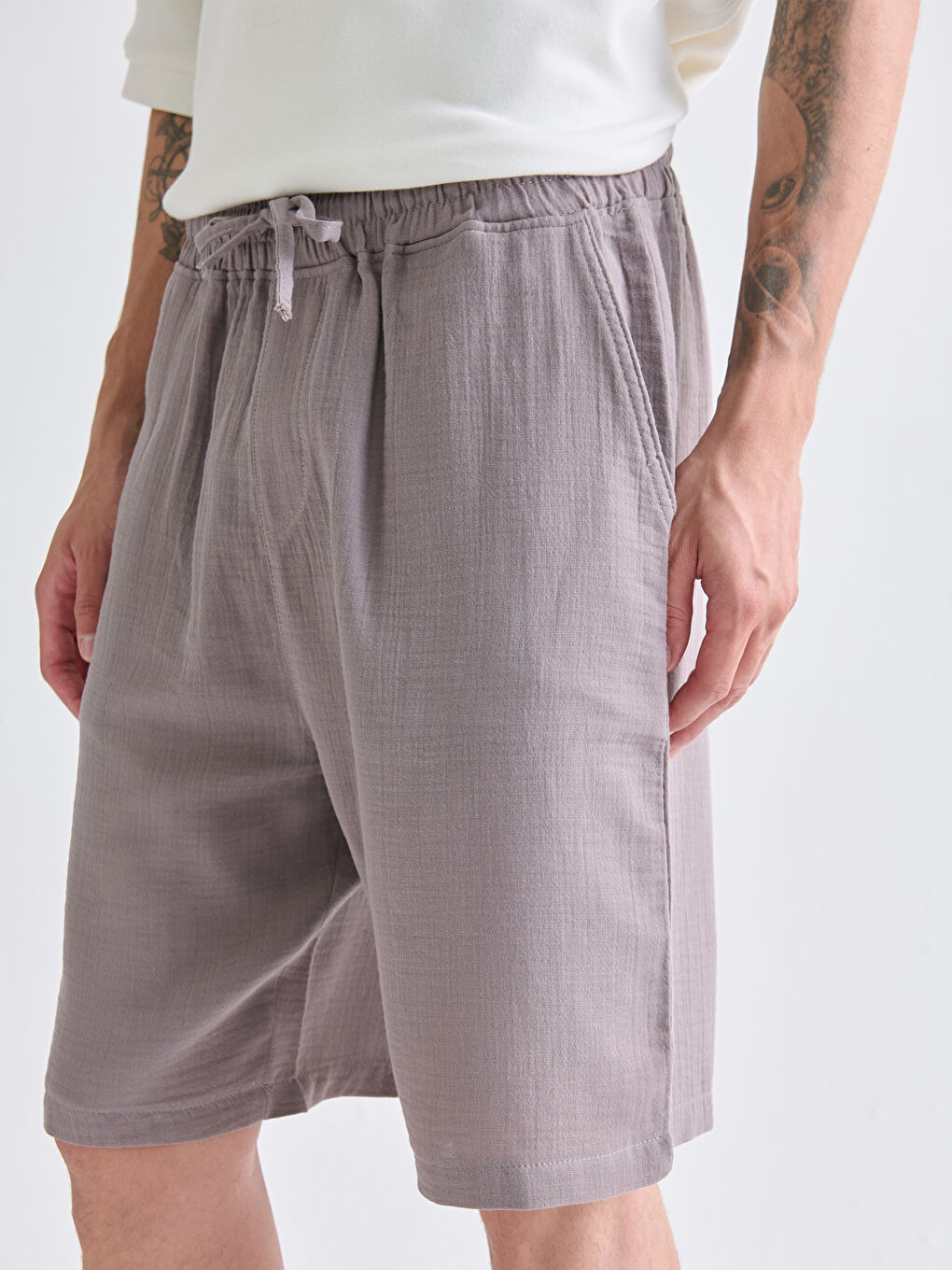 Lila Rahat Kalıp Müslin Erkek Şort-2