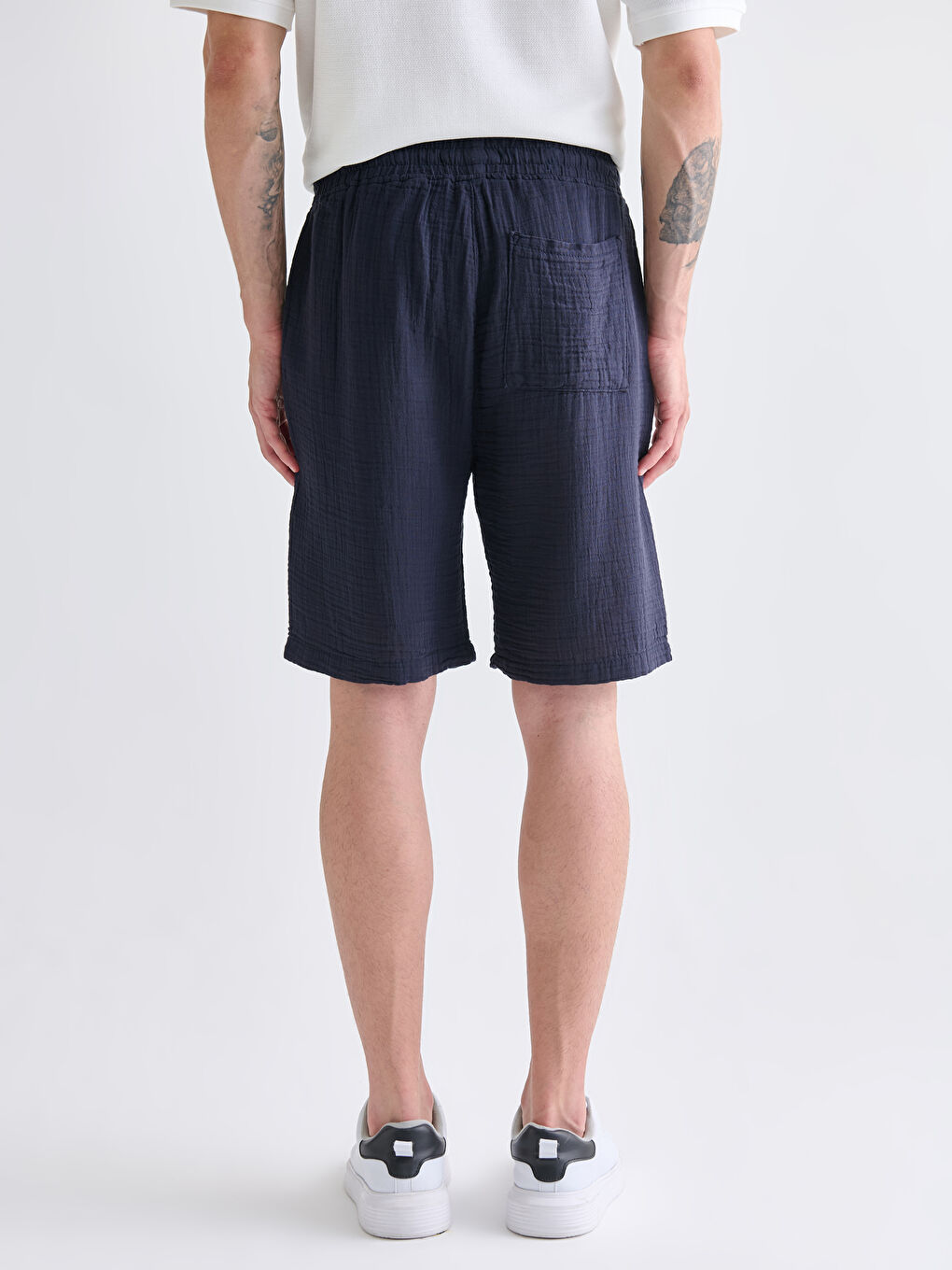 Lacivert Rahat Kalıp Müslin Erkek Şort-3