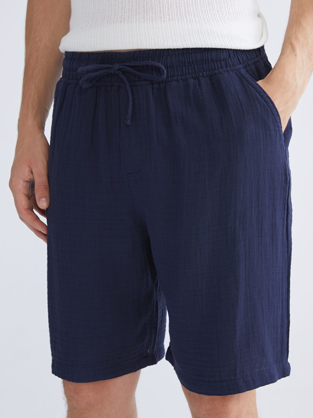 Lacivert Rahat Kalıp Müslin Erkek Şort-2