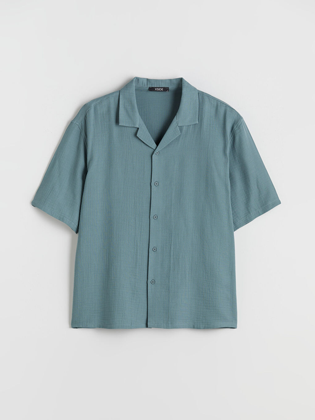 Petrol Rahat Kalıp Resort Yaka Kısa Kollu Müslin Erkek Gömlek-4