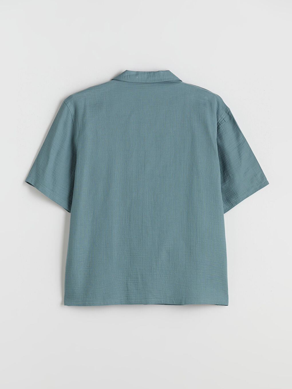 Petrol Rahat Kalıp Resort Yaka Kısa Kollu Müslin Erkek Gömlek-5