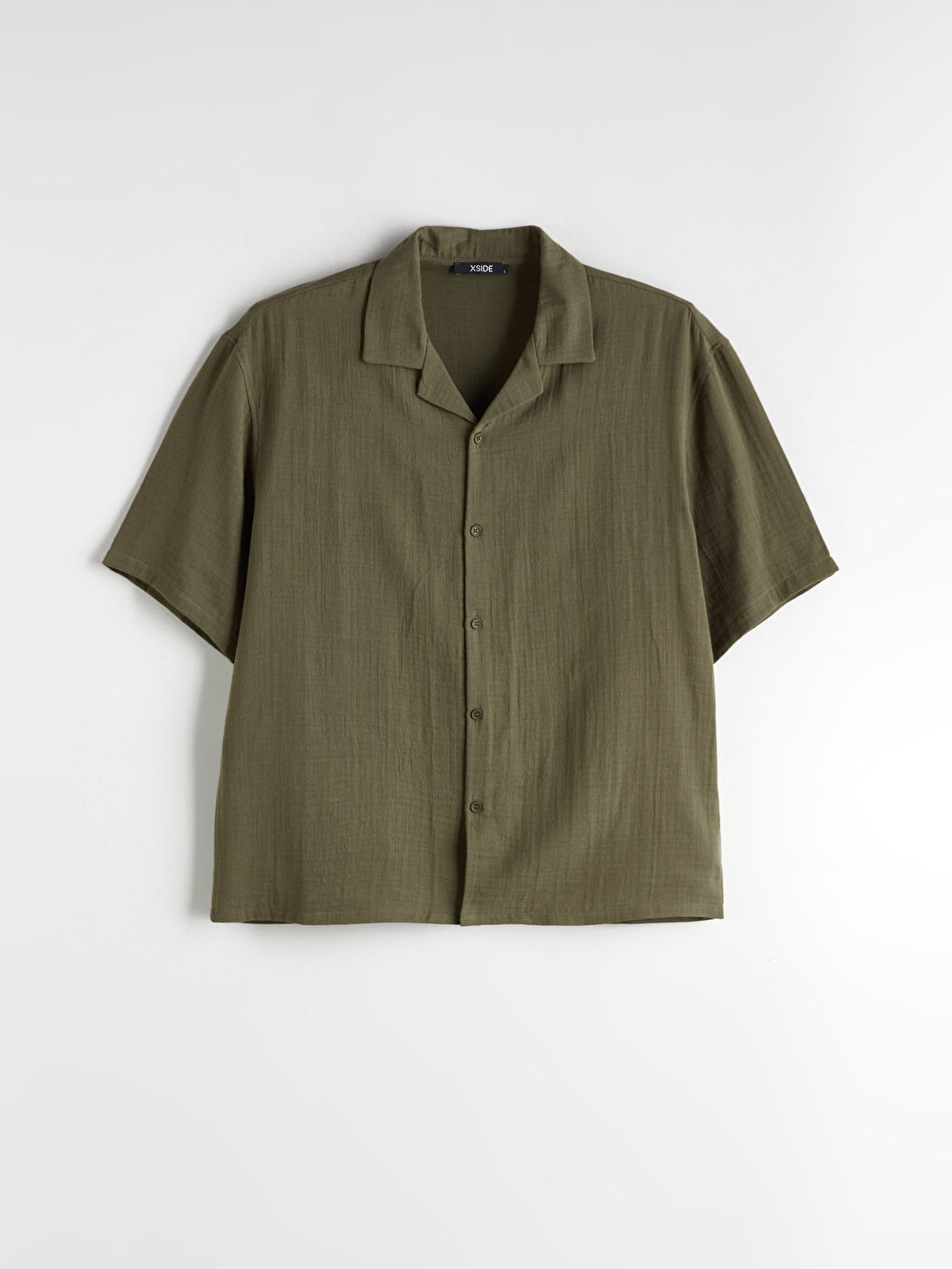 Haki Rahat Kalıp Resort Yaka Kısa Kollu Müslin Erkek Gömlek-4