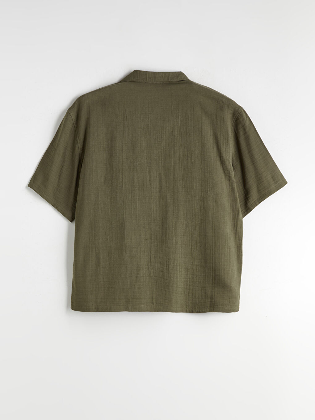 Haki Rahat Kalıp Resort Yaka Kısa Kollu Müslin Erkek Gömlek-5