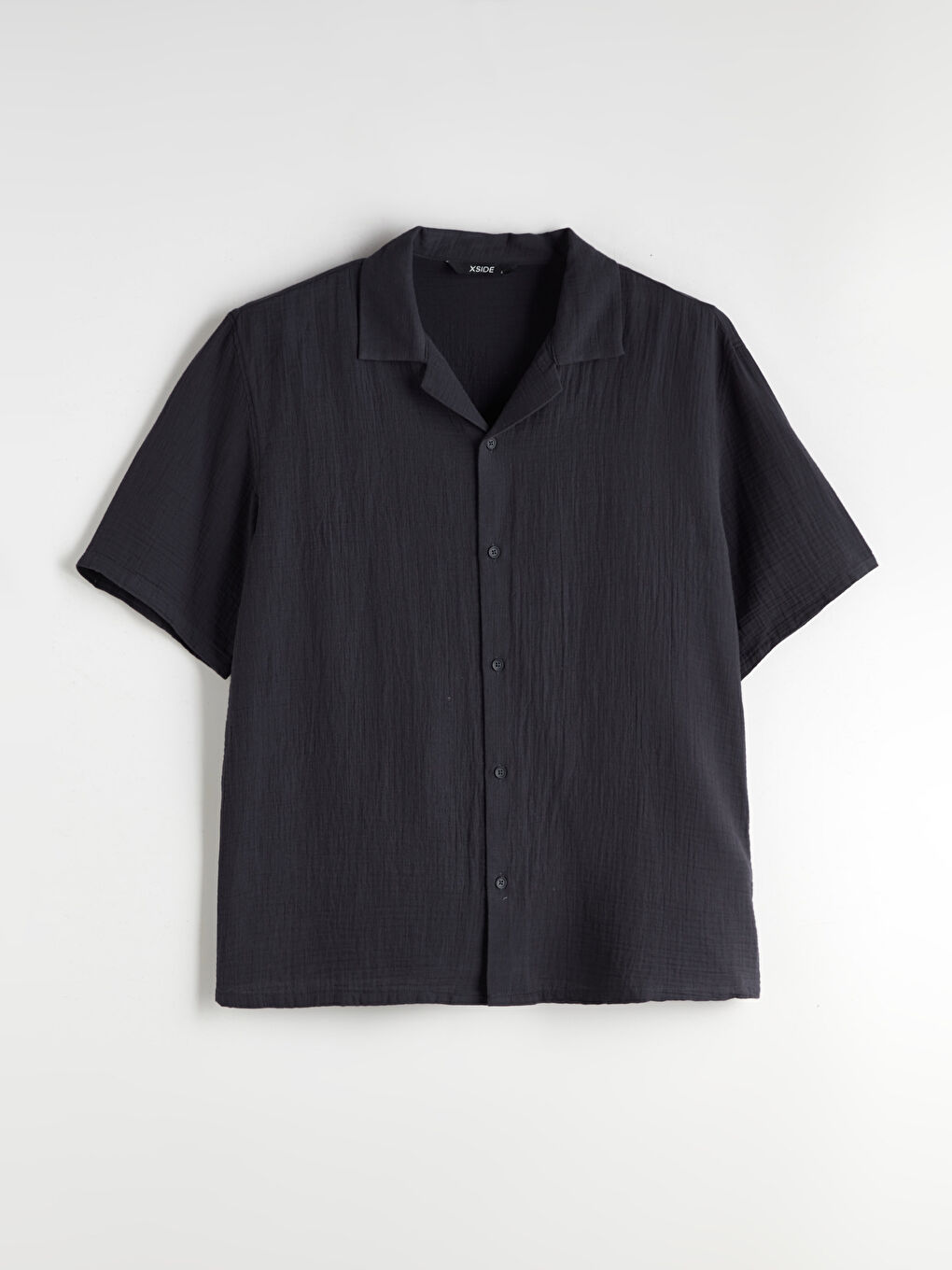 Lacivert Rahat Kalıp Resort Yaka Kısa Kollu Müslin Erkek Gömlek-4