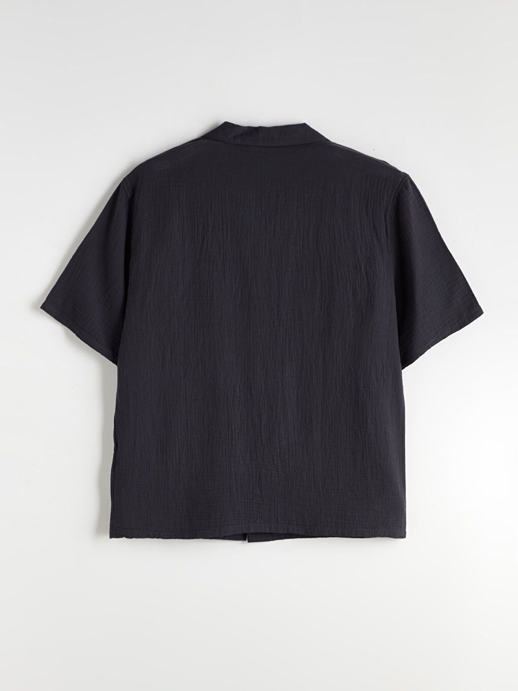 Lacivert Rahat Kalıp Resort Yaka Kısa Kollu Müslin Erkek Gömlek-5