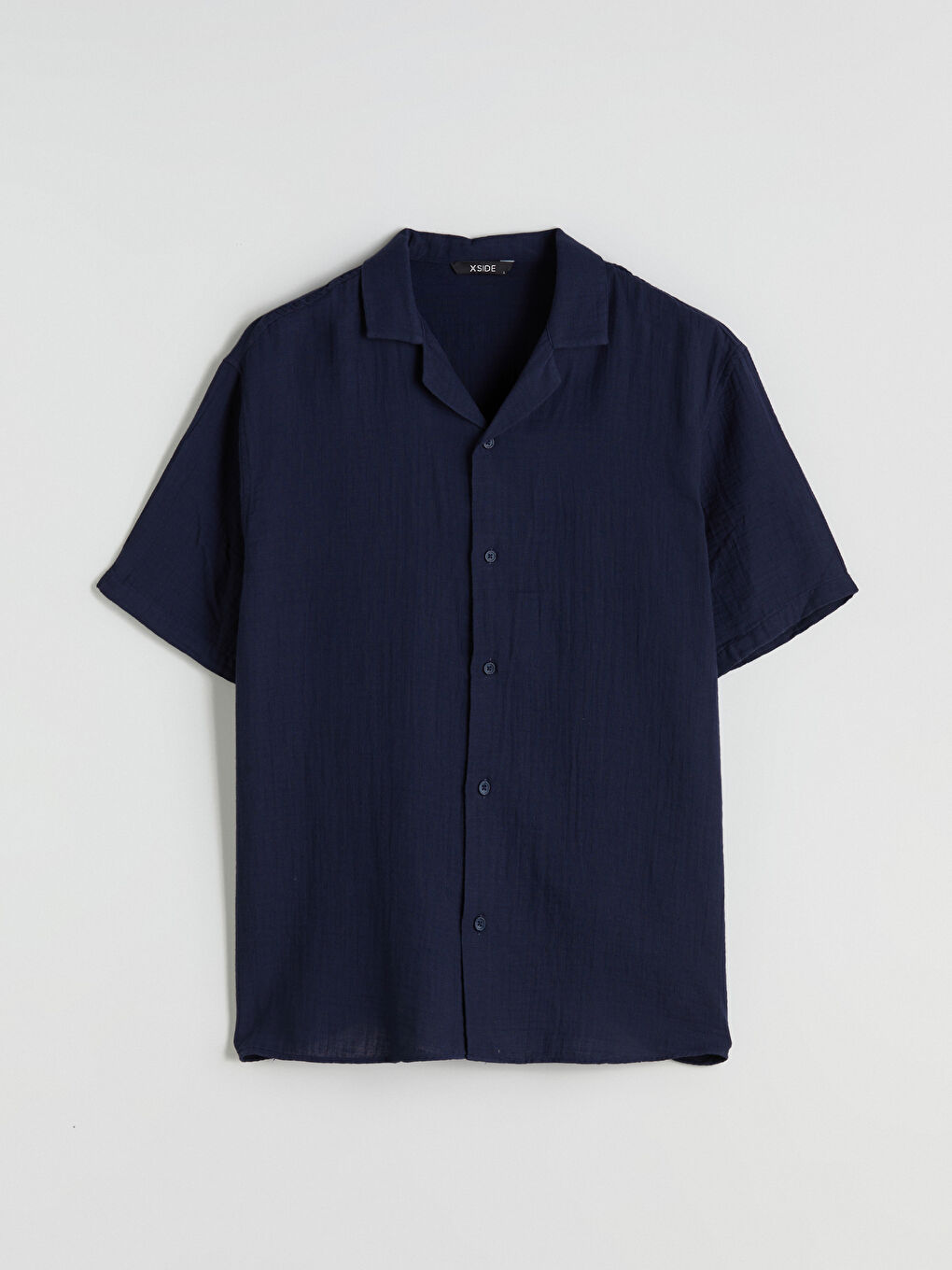 Lacivert Rahat Kalıp Resort Yaka Kısa Kollu Müslin Erkek Gömlek-8