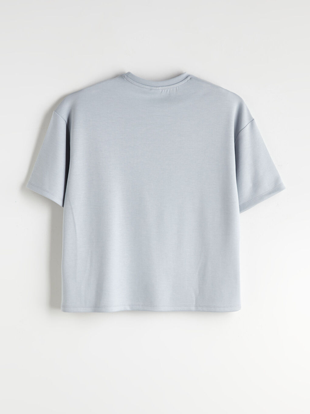 Gri Bisiklet Yaka Basic Kız Çocuk Tişört-1