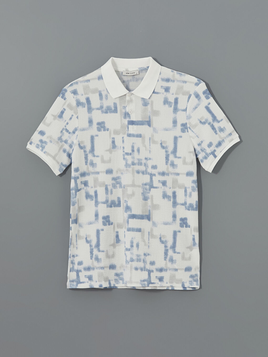 Mavi Polo Yaka Kısa Kollu Desenli Erkek Tişört-4