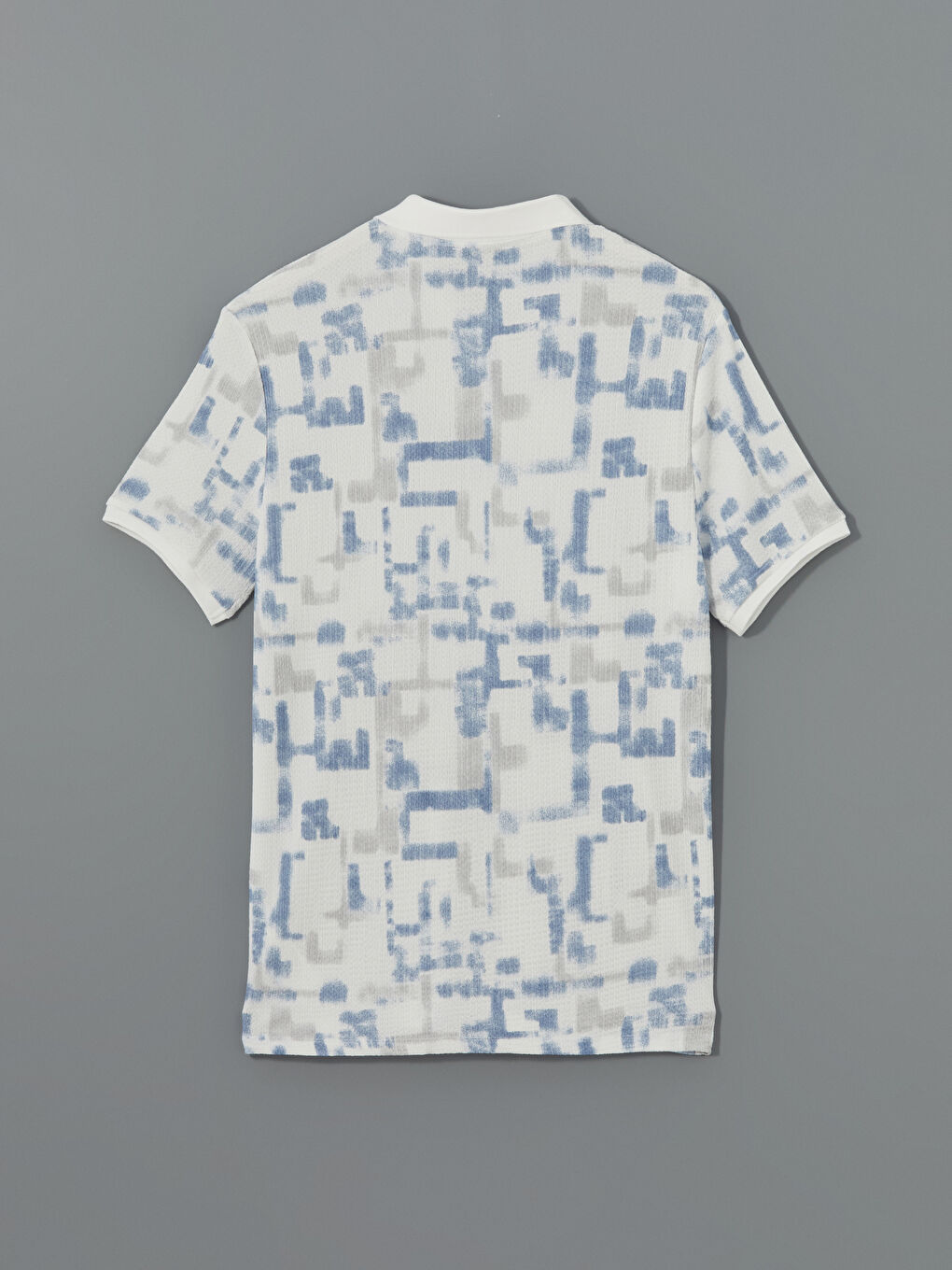 Mavi Polo Yaka Kısa Kollu Desenli Erkek Tişört-5