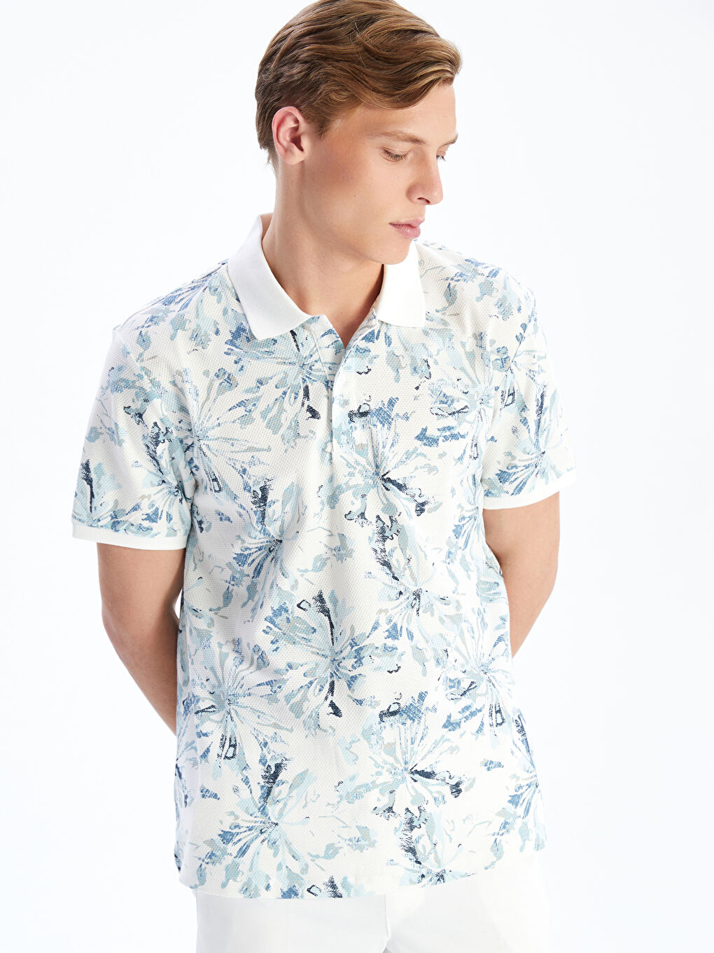 Polo Neck Short Sleeve Patterned Men's T-Shirt