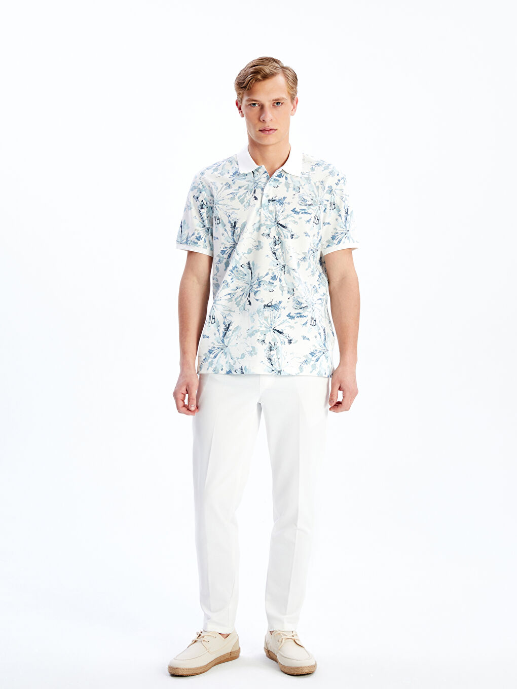 Polo Neck Short Sleeve Patterned Men's T-Shirt-1