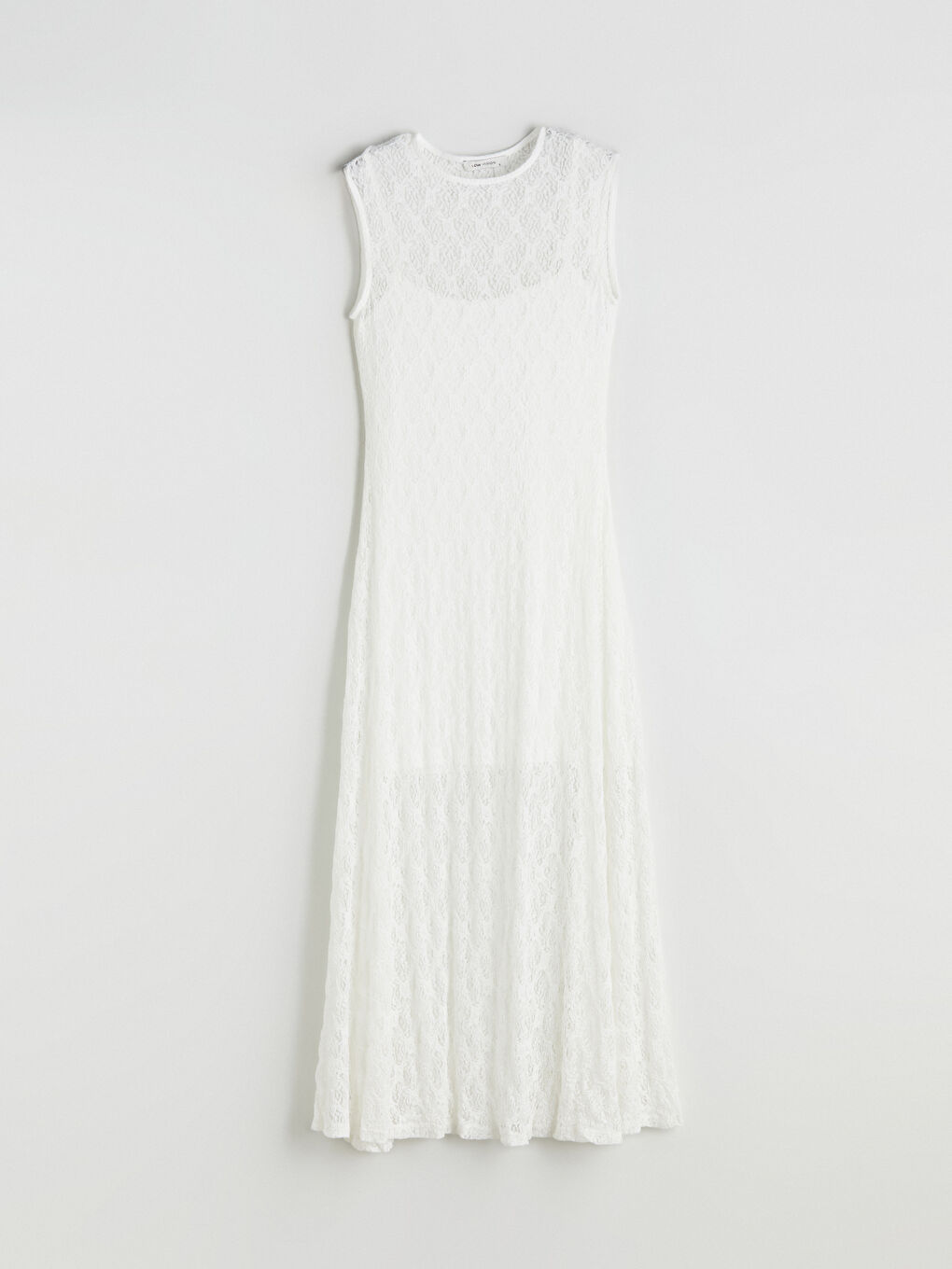 Ekru Bisiklet Yaka Dantelli Elbise-4