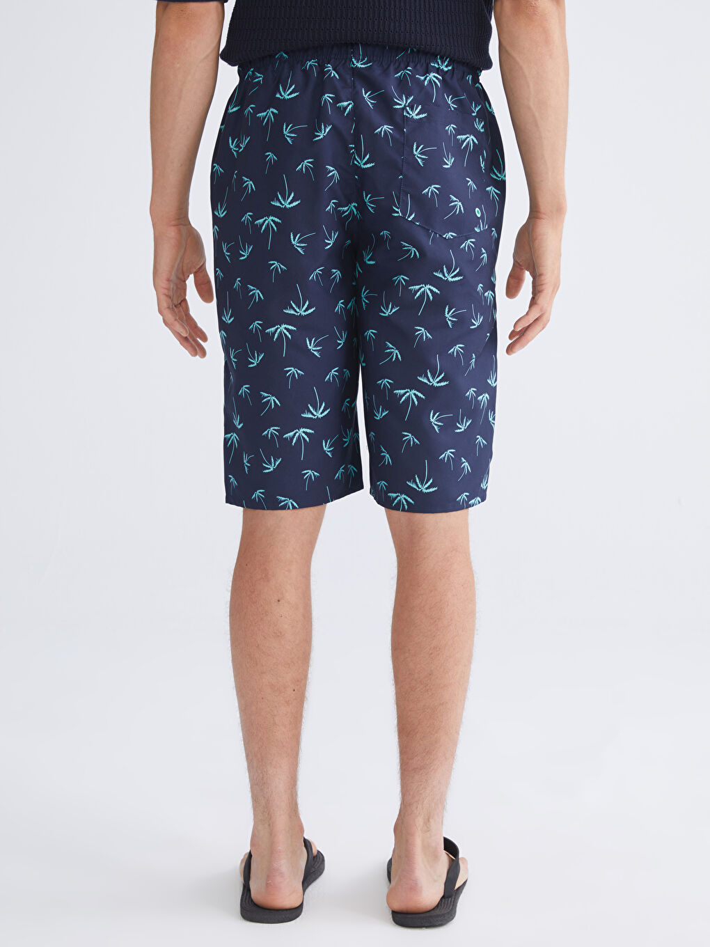 Lacivert Diz Hizası Boy Desenli Erkek Deniz Şortu-3