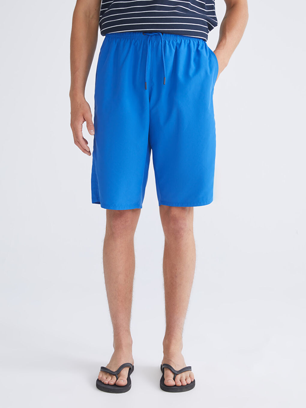 Mavi Diz Hizası Boy Erkek Deniz Şortu-1