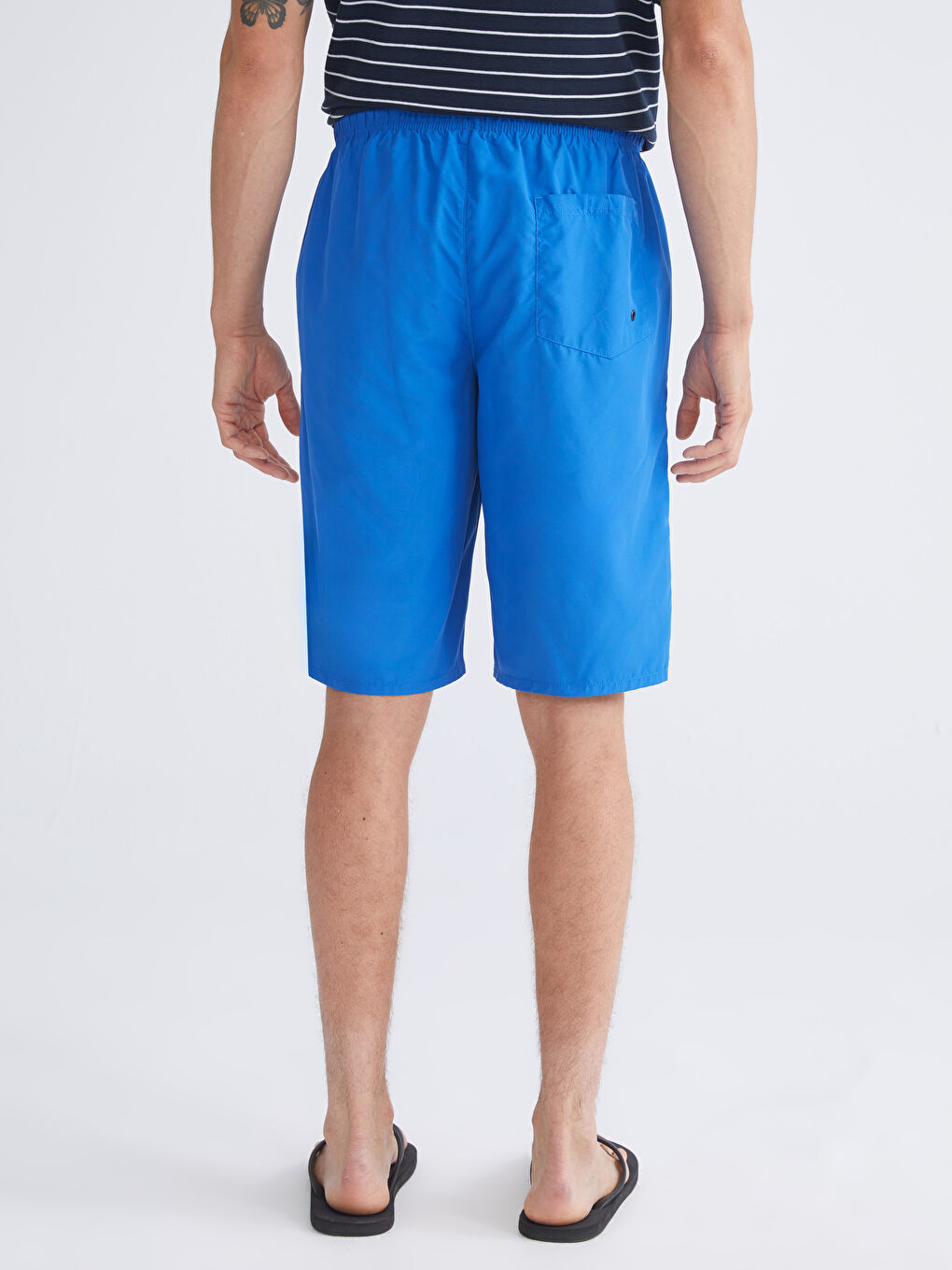 Mavi Diz Hizası Boy Erkek Deniz Şortu-3