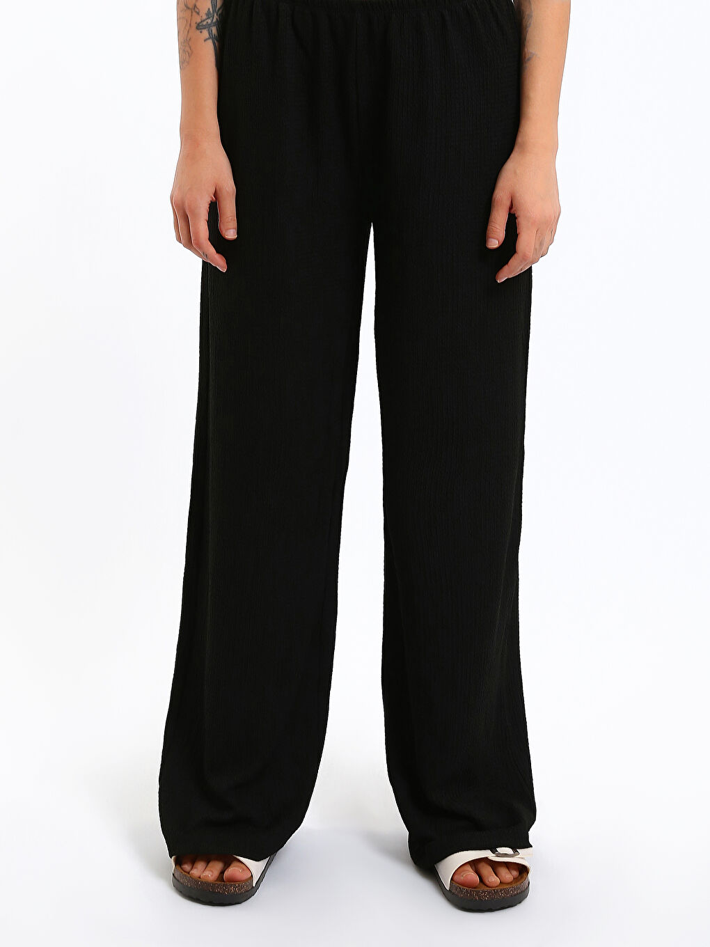 Elastic Waist Wide Leg Women's Trousers-1