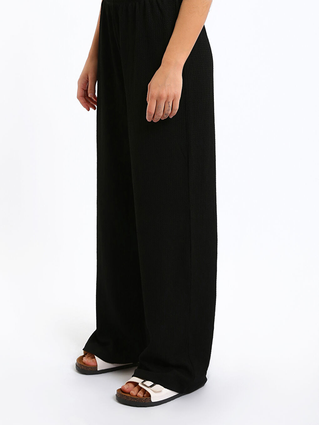 Elastic Waist Wide Leg Women's Trousers-3