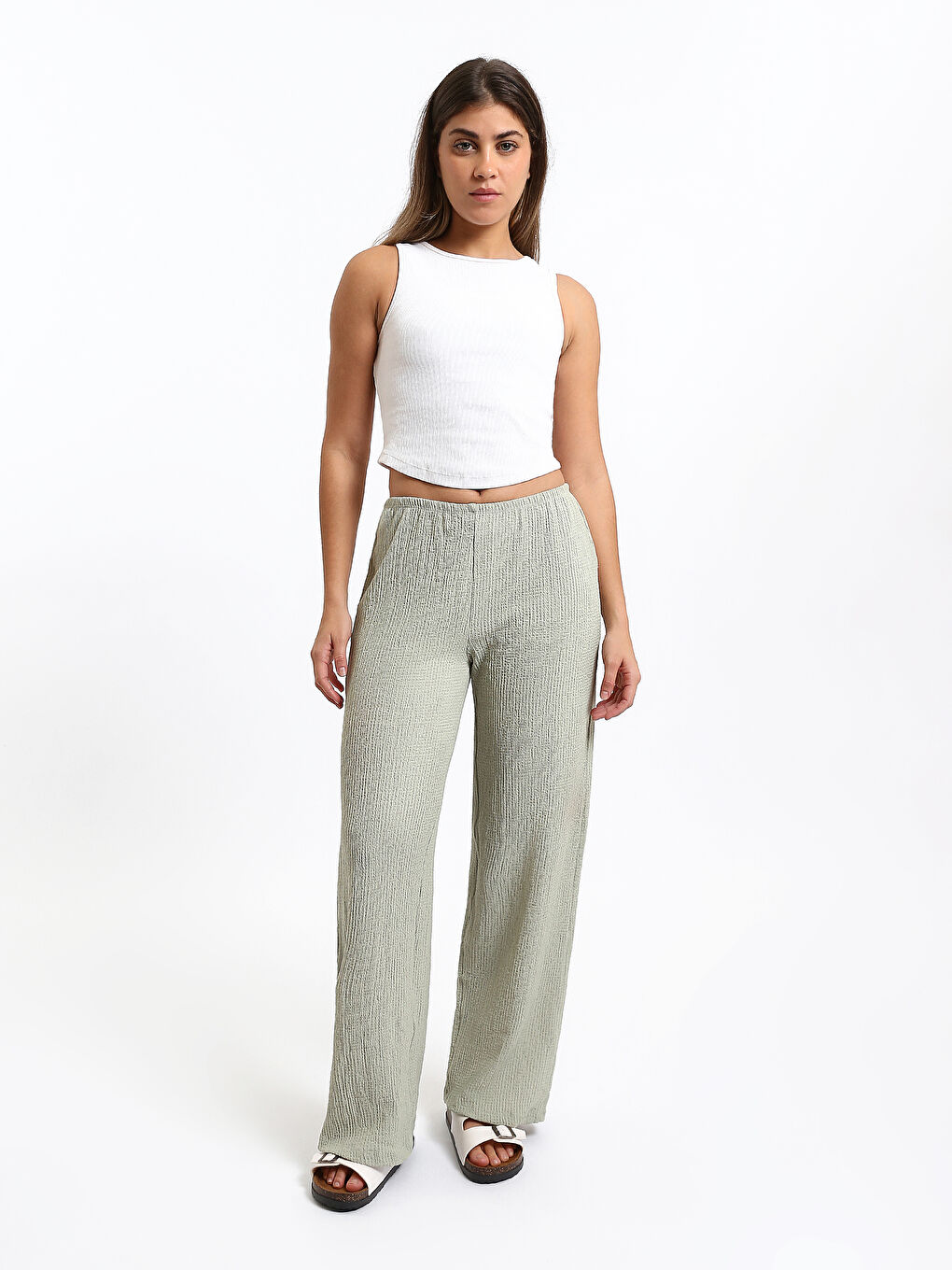 Elastic Waist Wide Leg Women's Trousers