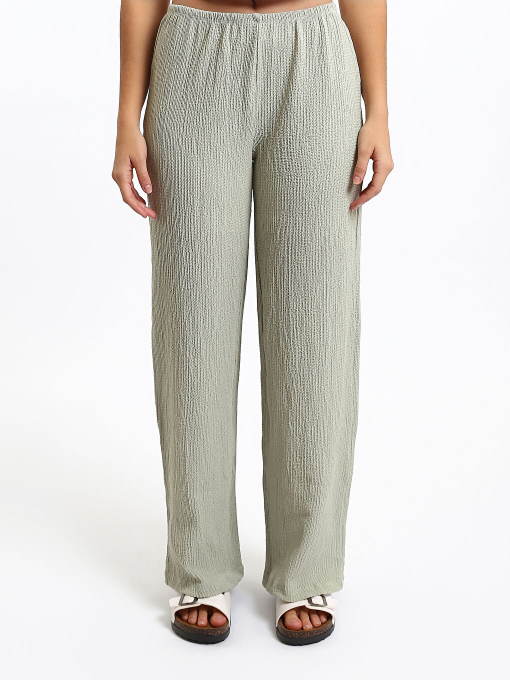 Elastic Waist Wide Leg Women's Trousers-1