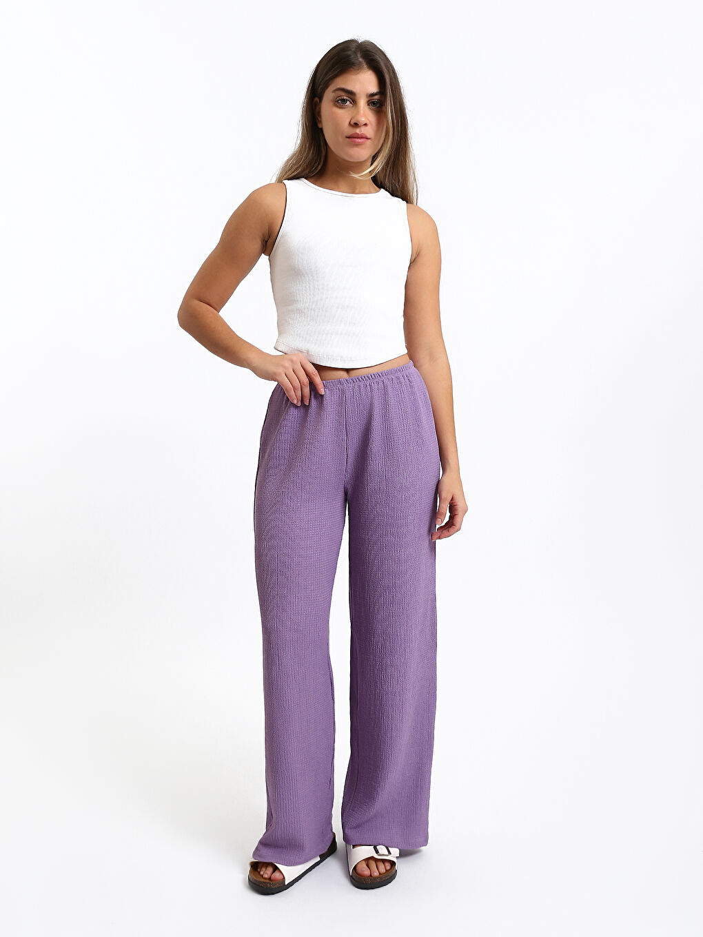 Elastic Waist Wide Leg Women's Trousers