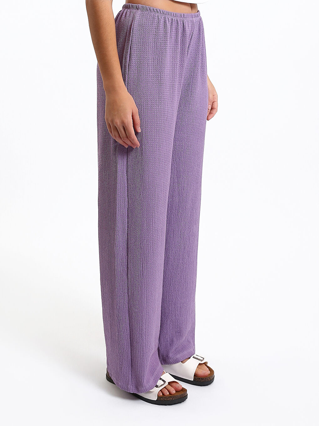 Elastic Waist Wide Leg Women's Trousers-3