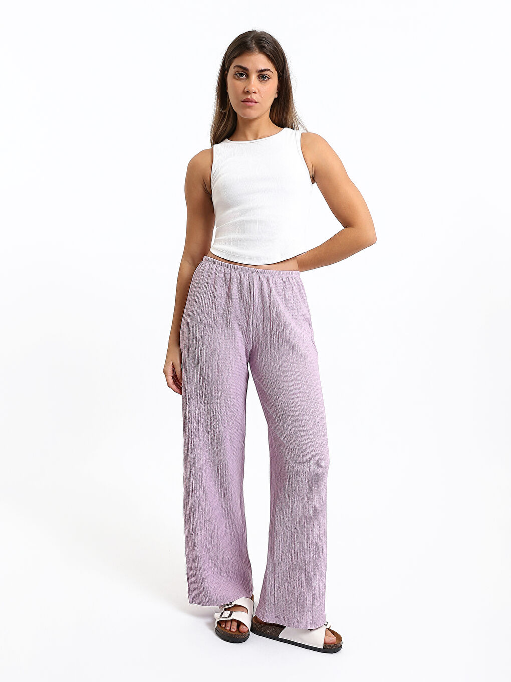 Elastic Waist Wide Leg Women's Trousers