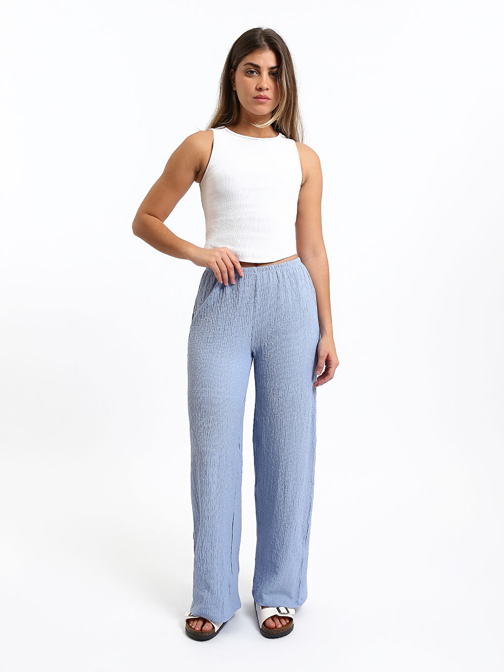 Elastic Waist Wide Leg Women's Trousers