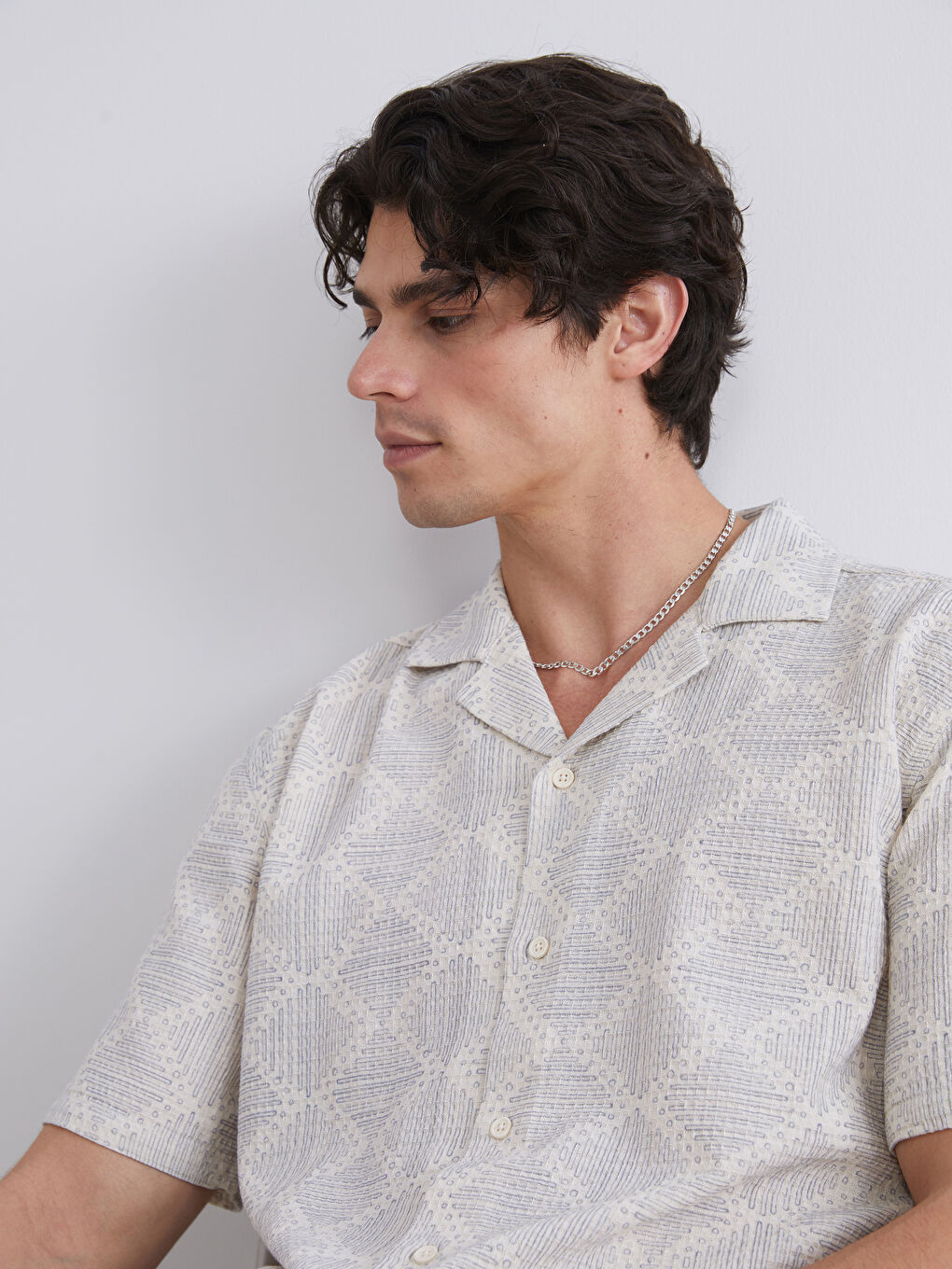 İndigo Rahat Kalıp Resort Yaka Kısa Kollu Desenli Erkek Gömlek-2