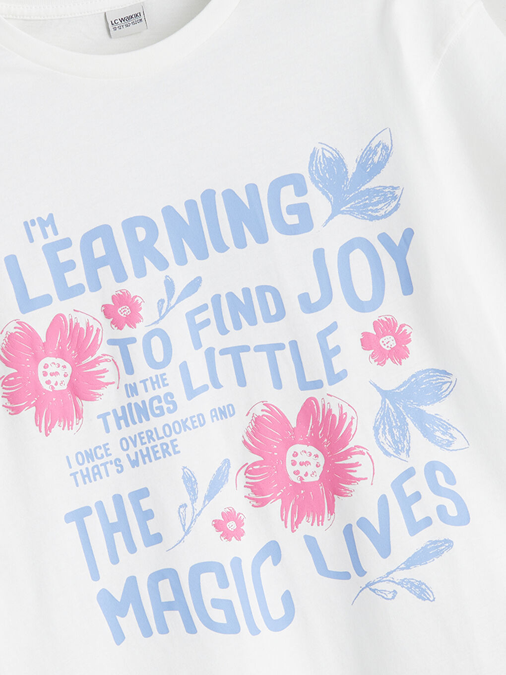 Ekru Bisiklet Yaka Çiçekli Kız Çocuk Tişört-1