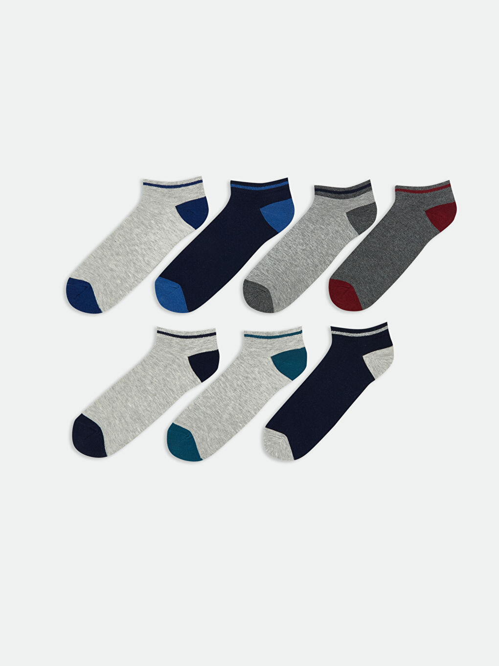 Karışık Renk Bloklu Erkek Patik Çorap 7'li-1