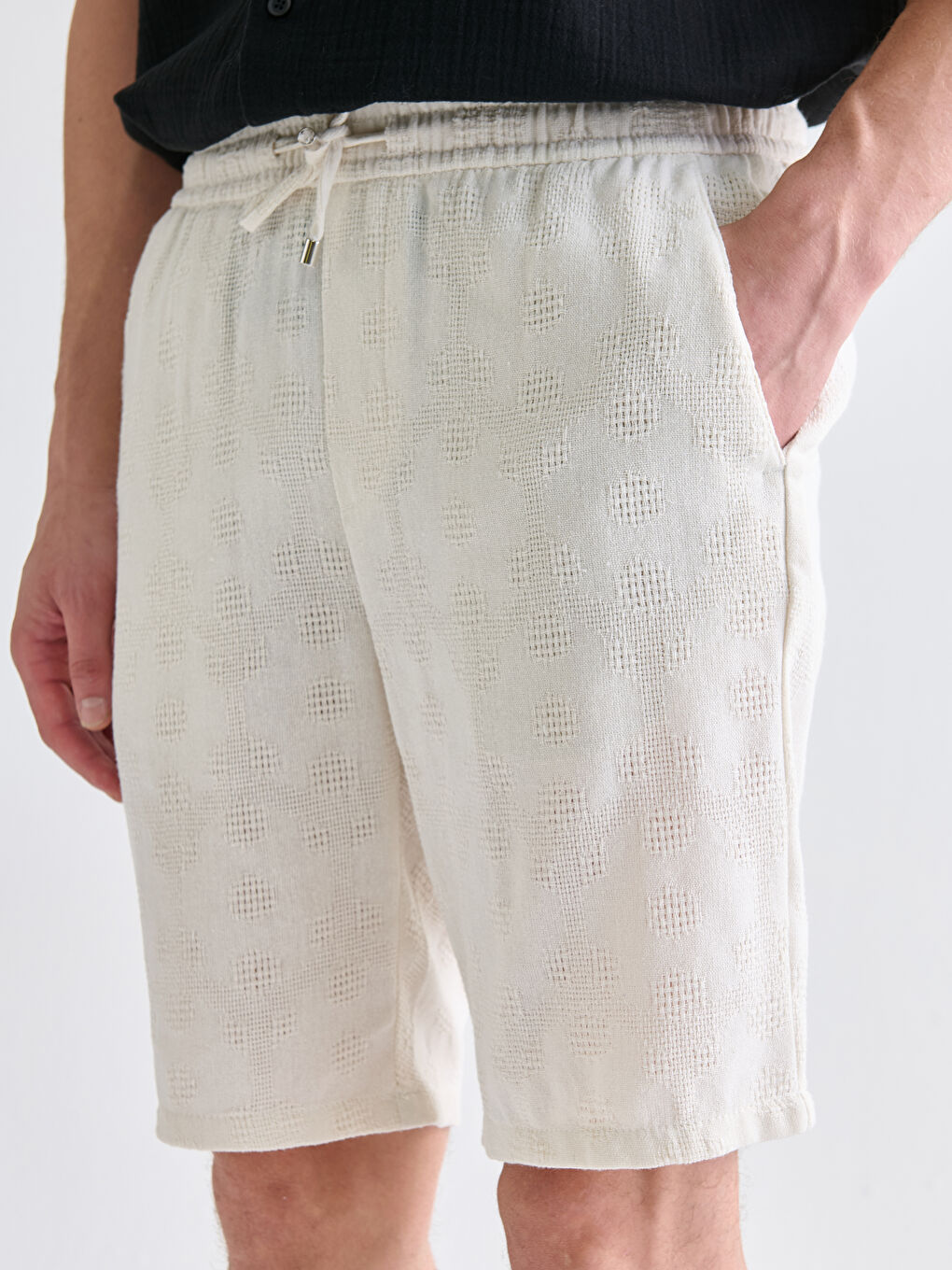 Ekru Standart Kalıp Erkek Şort-2