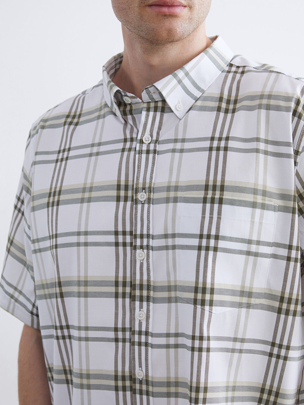 Yeşil Regular Fit Kısa Kollu Ekose Erkek Gömlek-5