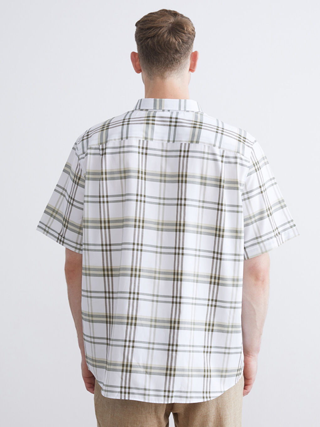Yeşil Regular Fit Kısa Kollu Ekose Erkek Gömlek-7