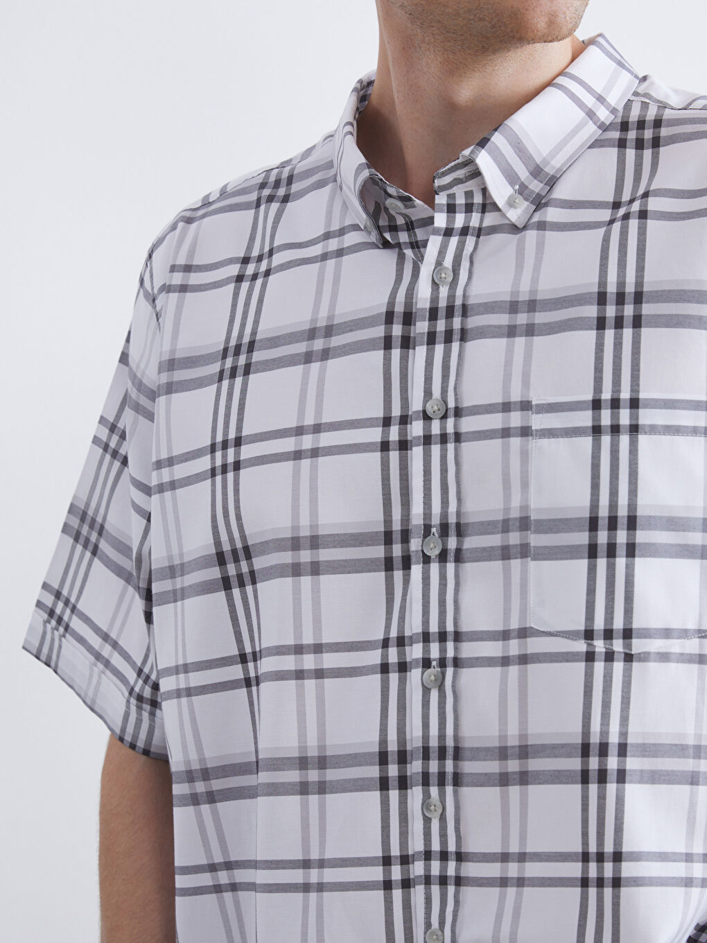 Gri Regular Fit Kısa Kollu Ekose Erkek Gömlek-2