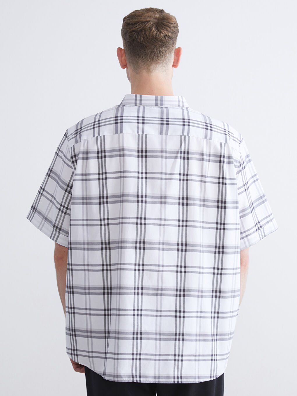 Gri Regular Fit Kısa Kollu Ekose Erkek Gömlek-3