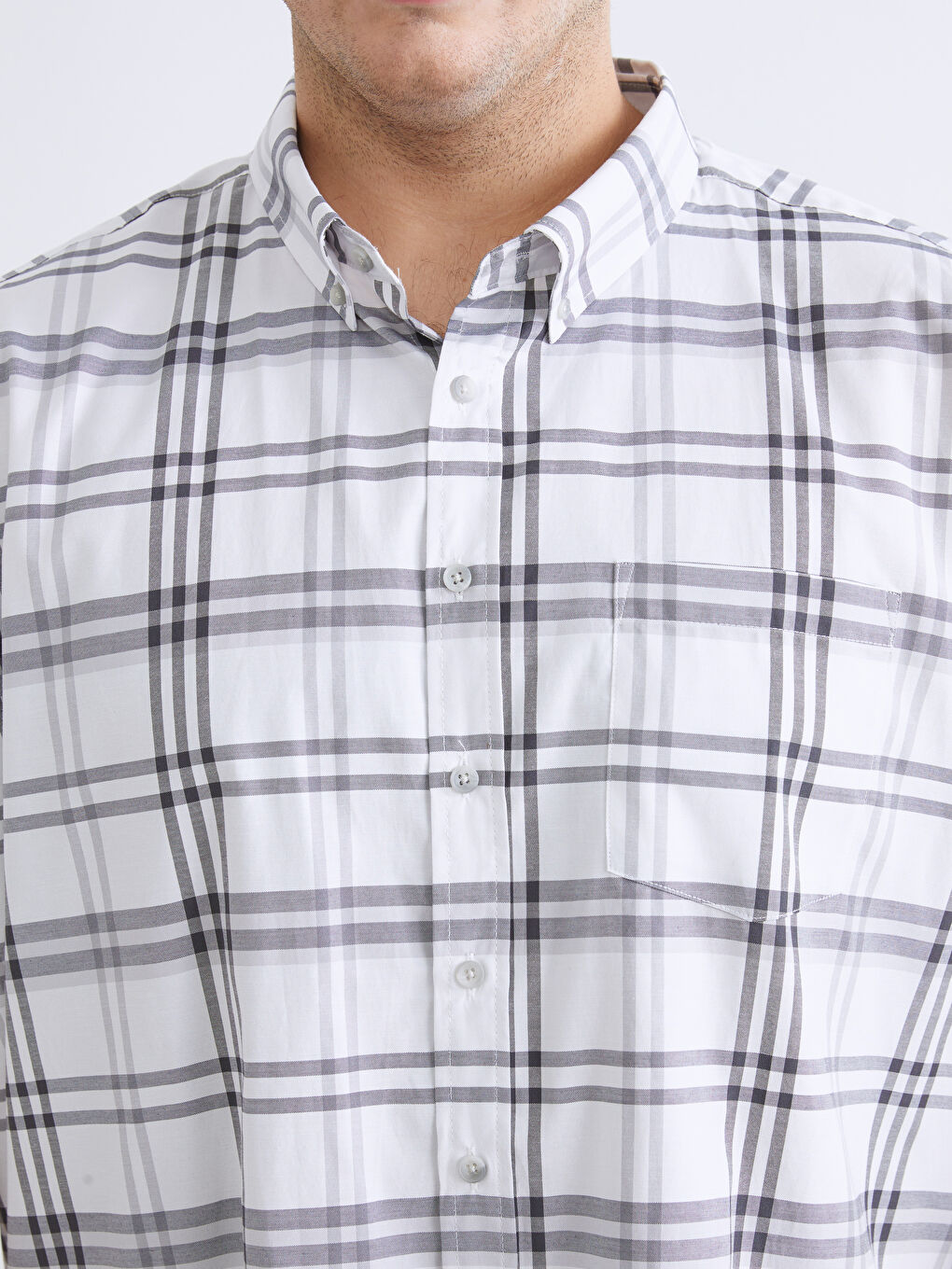 Gri Regular Fit Kısa Kollu Ekose Erkek Gömlek-6