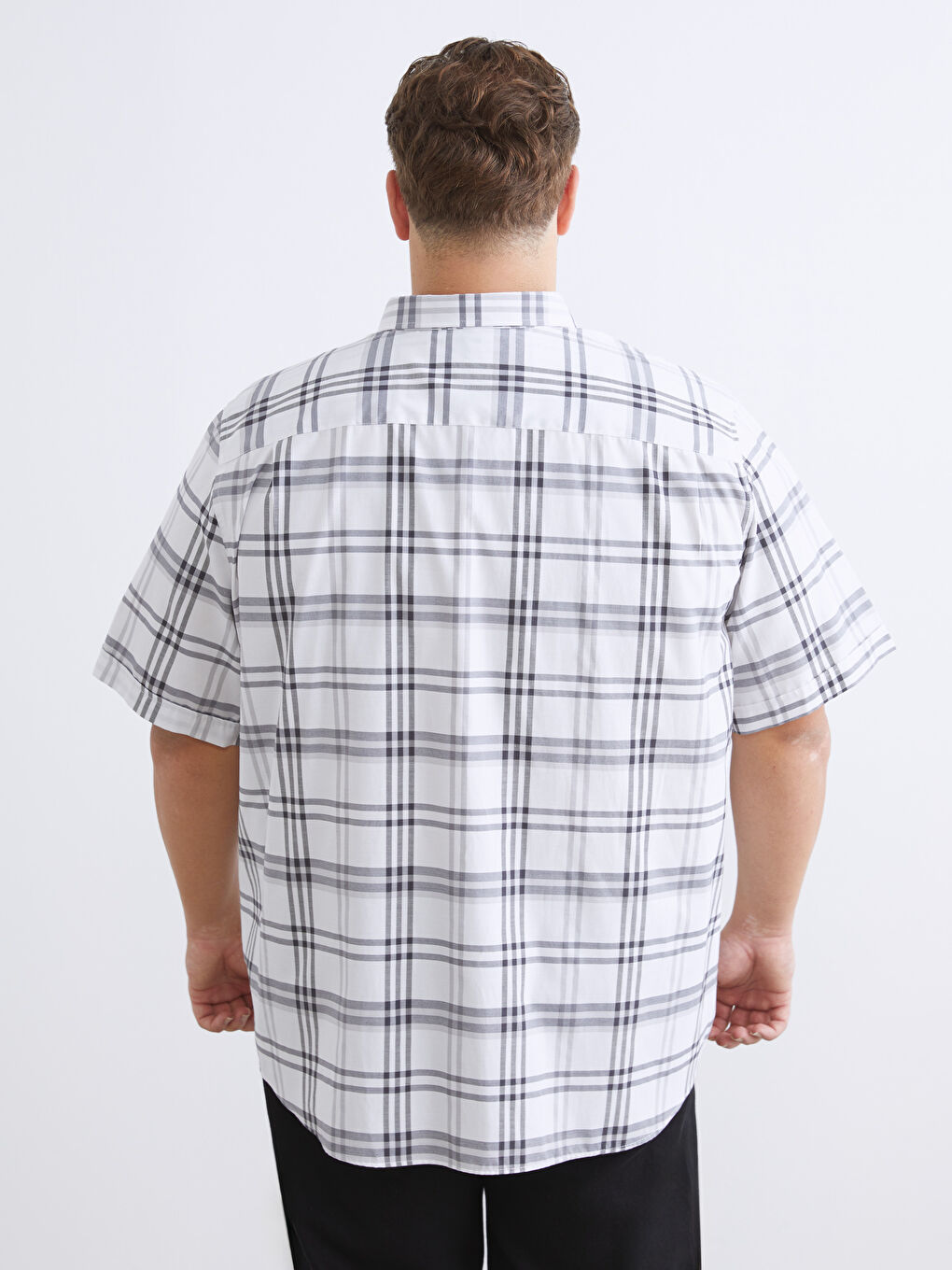 Gri Regular Fit Kısa Kollu Ekose Erkek Gömlek-7