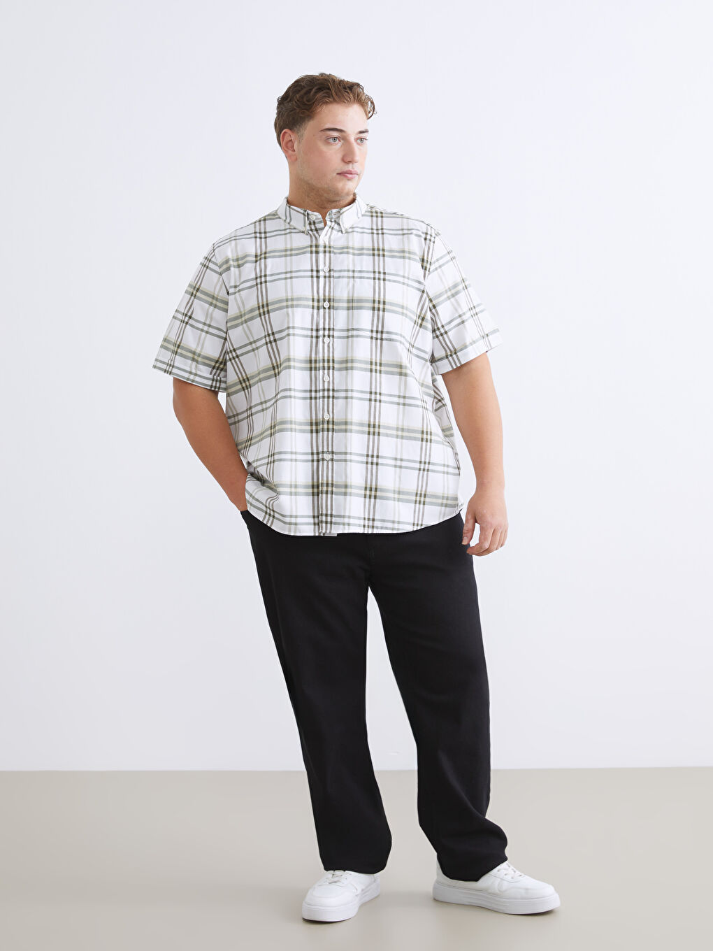 Yeşil Regular Fit Kısa Kollu Ekose Erkek Gömlek-2