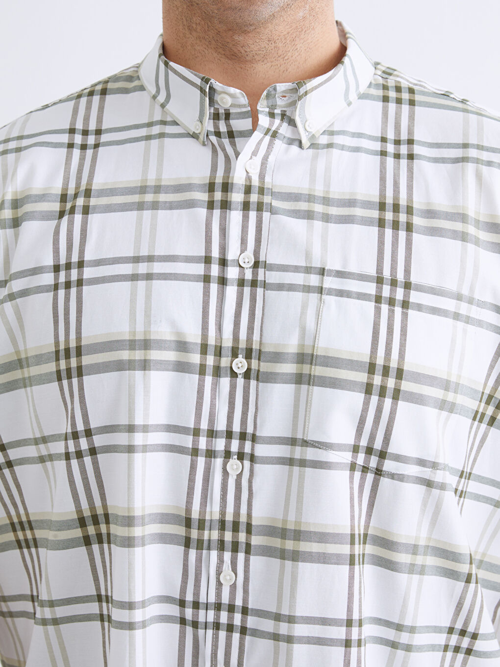 Yeşil Regular Fit Kısa Kollu Ekose Erkek Gömlek-4