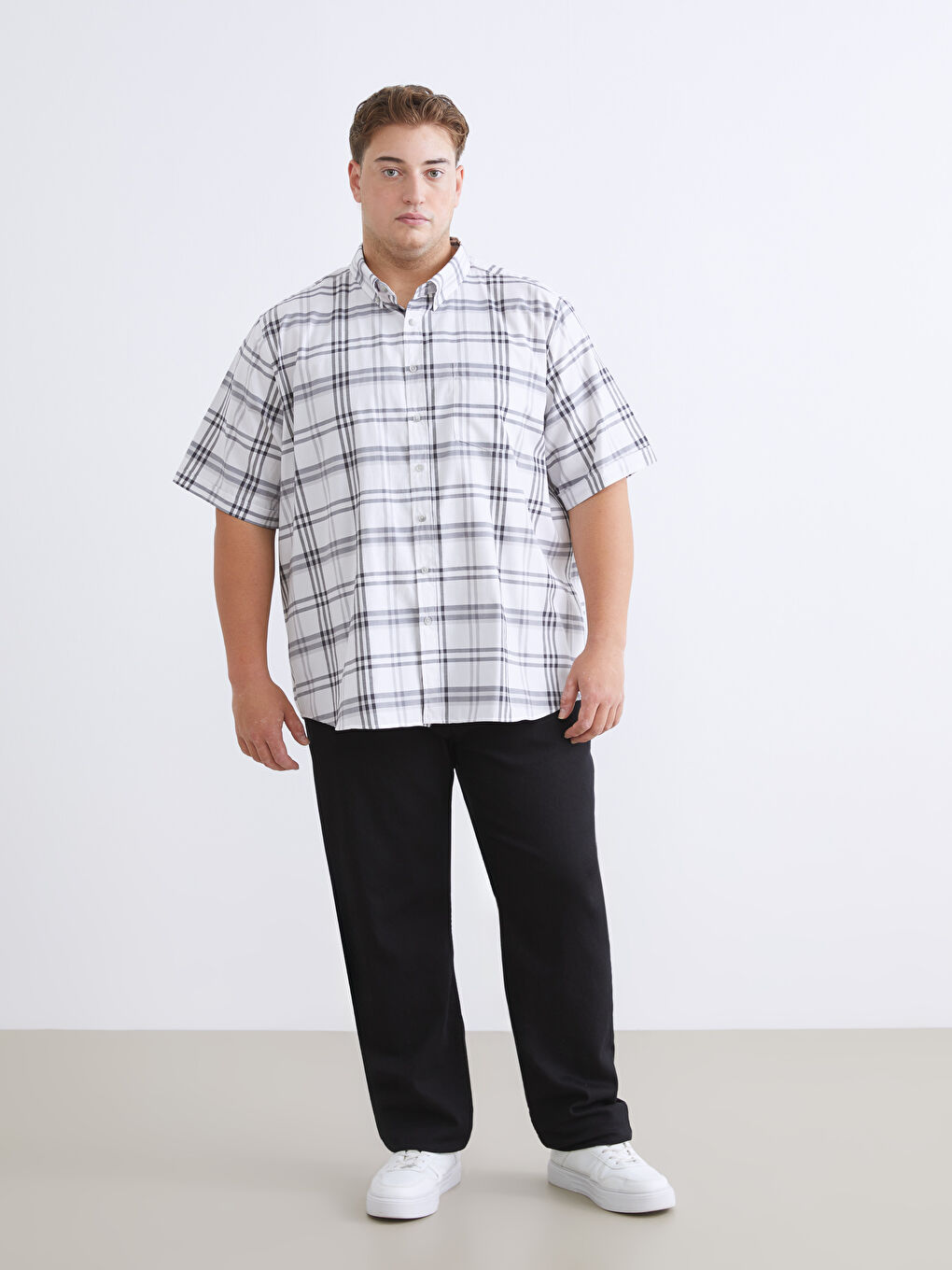 Gri Regular Fit Kısa Kollu Ekose Erkek Gömlek-4