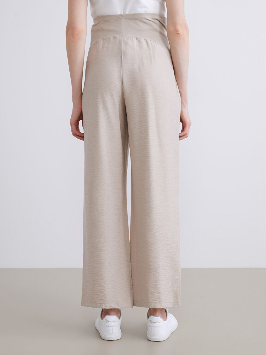 Bej Karın Panelli Geniş Paça Hamile Pantolon-3