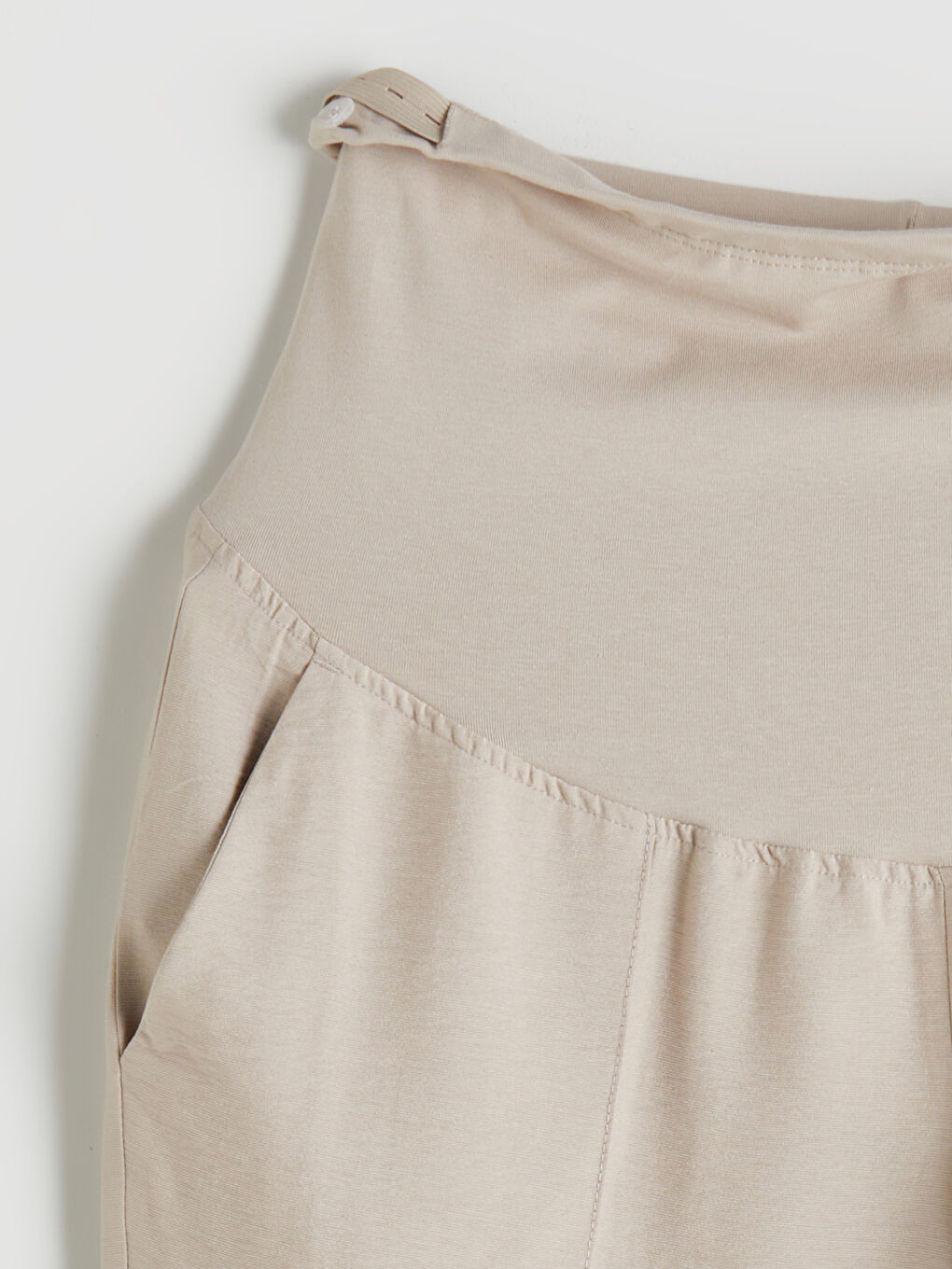 Bej Karın Panelli Geniş Paça Hamile Pantolon-5