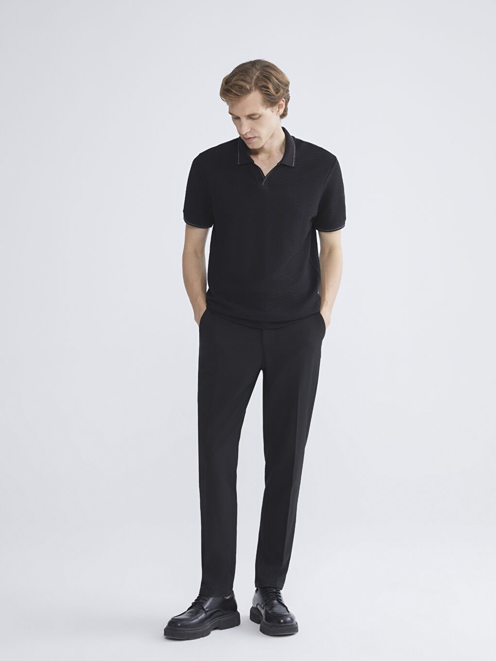 Siyah Polo Yaka Erkek Tişört-1