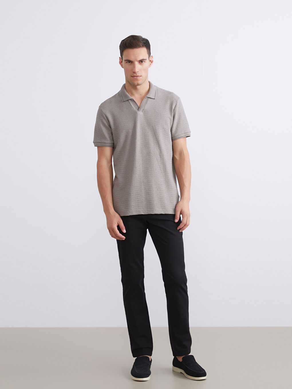 Gri Polo Yaka Erkek Tişört-1