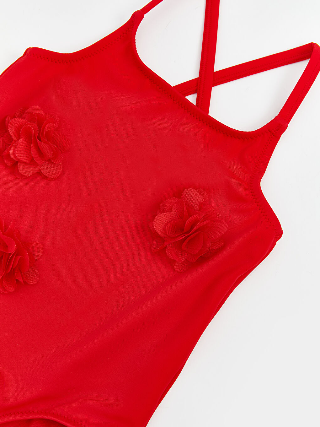 Kırmızı UV Korumalı Çiçekli Kız Çocuk Mayo-2