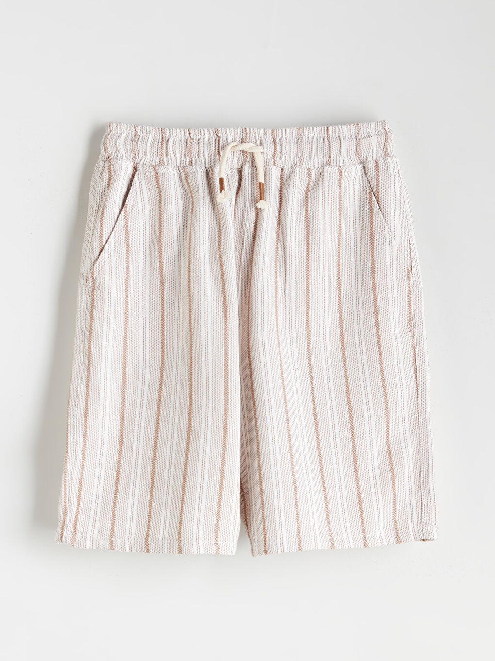 Kahverengi Beli Lastikli Çizgili Erkek Çocuk Şort