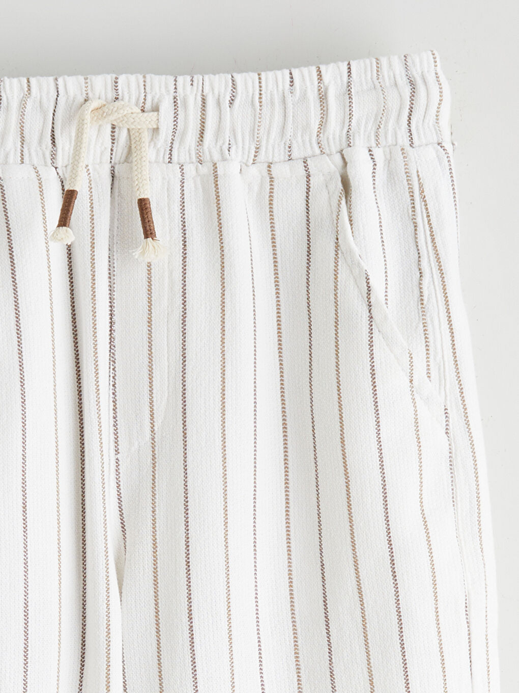 Kahverengi Beli Lastikli Çizgili Erkek Çocuk Pantolon-1